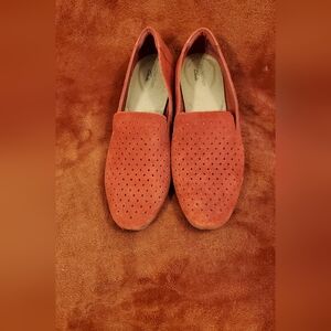 Clarks Collection Women's Suede Leather Perforated Loafers in Burnt Orange